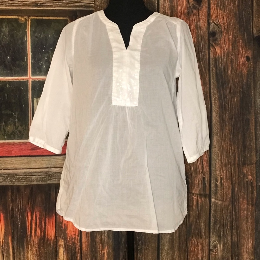 NWOT Express Boho Gauzy Sequined Front 3/4 Sleeve V Neck Blouse